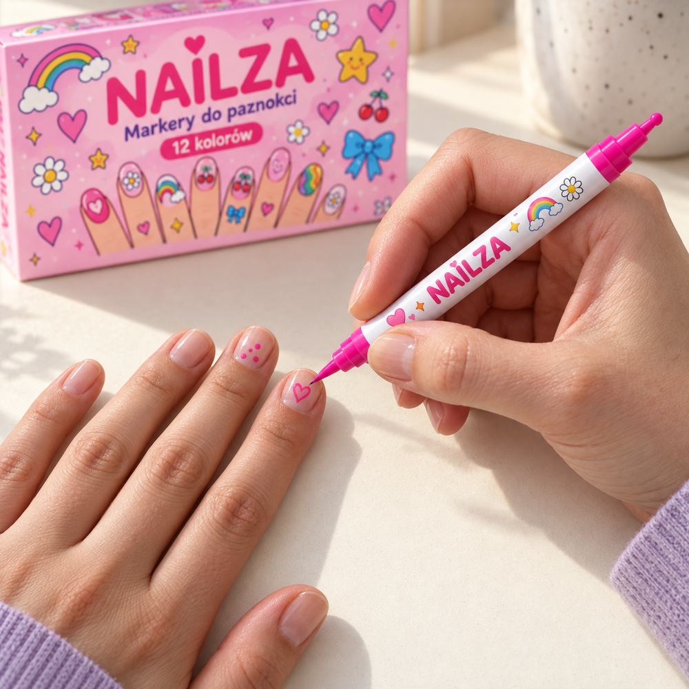 Malowanie małego serduszka różowym markerem Nailza na paznokciu